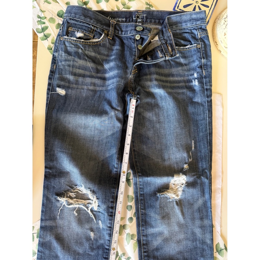 Ann Taylor Loft Boyfriend Jeans Distressed Ripped Blue Denim Button Fly Size 6 - Picture 9 of 12